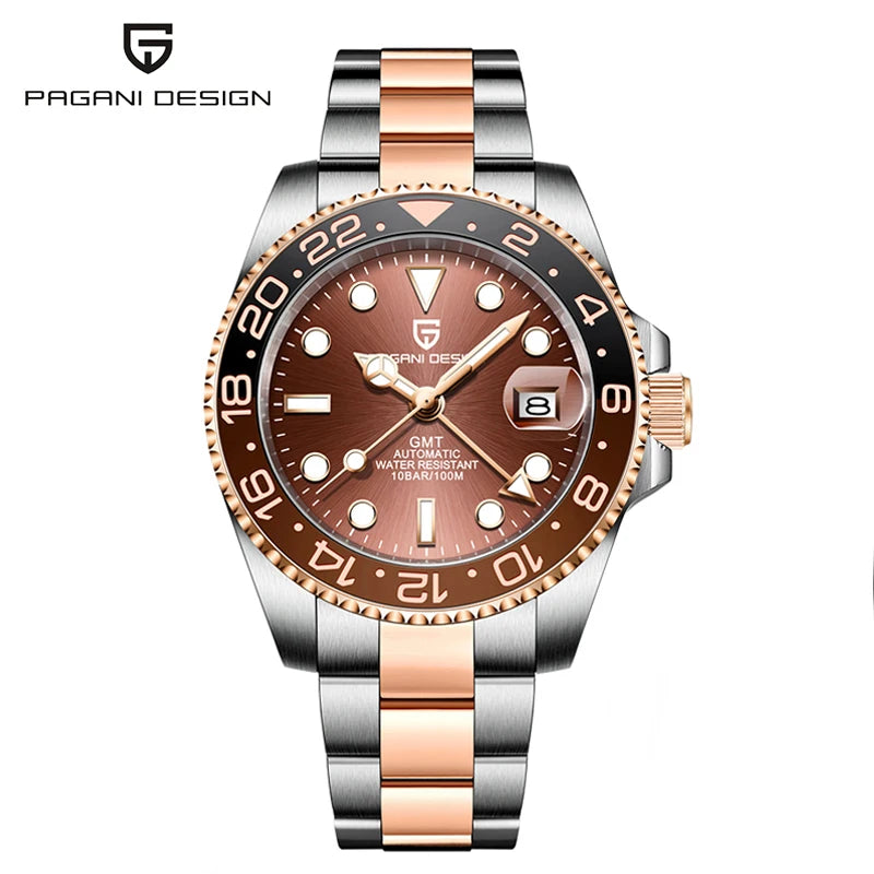 PAGANI DESIGN PD-1662 Luxury GMT Men Mechanical Wristwatch Sapphire Glass Stainless Steel 100M Waterproof Automatic Watches