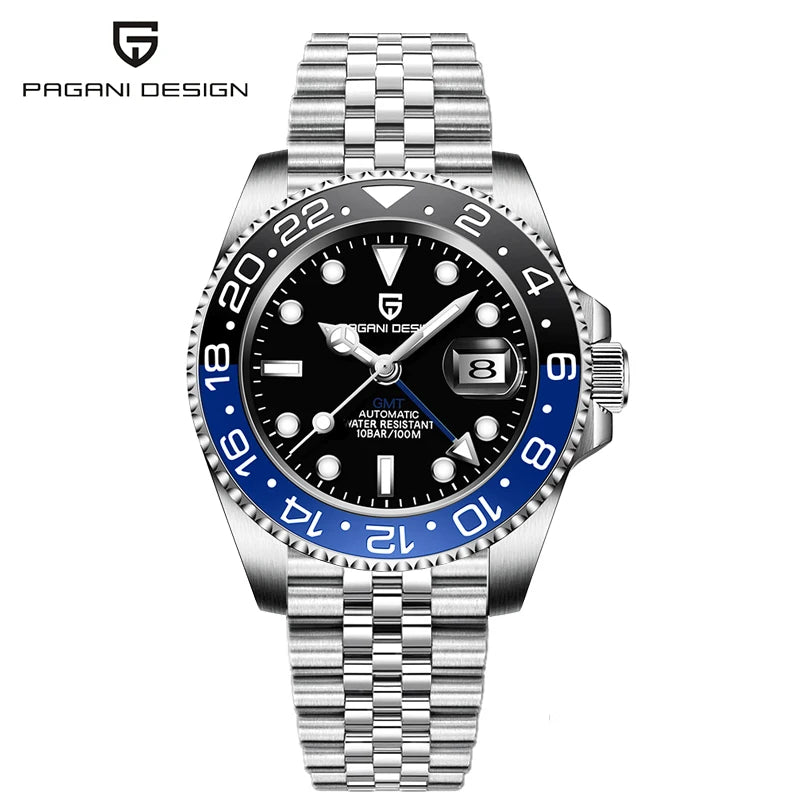 PAGANI DESIGN PD-1662 Luxury GMT Men Mechanical Wristwatch Sapphire Glass Stainless Steel 100M Waterproof Automatic Watches