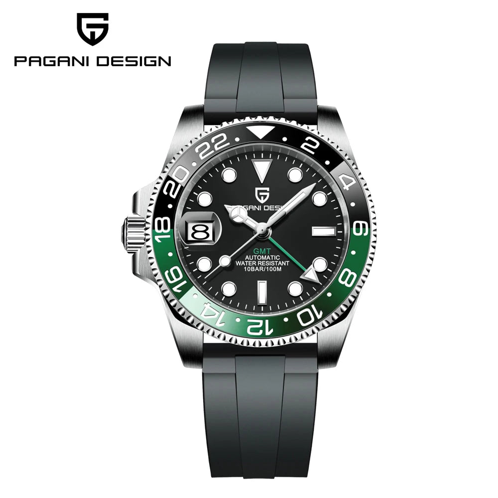 PAGANI DESIGN PD-1662 Luxury GMT Men Mechanical Wristwatch Sapphire Glass Stainless Steel 100M Waterproof Automatic Watches