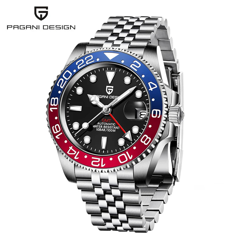 PAGANI DESIGN PD-1662 Luxury GMT Men Mechanical Wristwatch Sapphire Glass Stainless Steel 100M Waterproof Automatic Watches