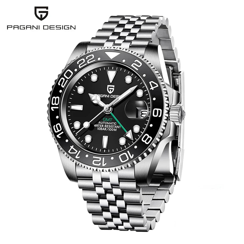 PAGANI DESIGN PD-1662 Luxury GMT Men Mechanical Wristwatch Sapphire Glass Stainless Steel 100M Waterproof Automatic Watches
