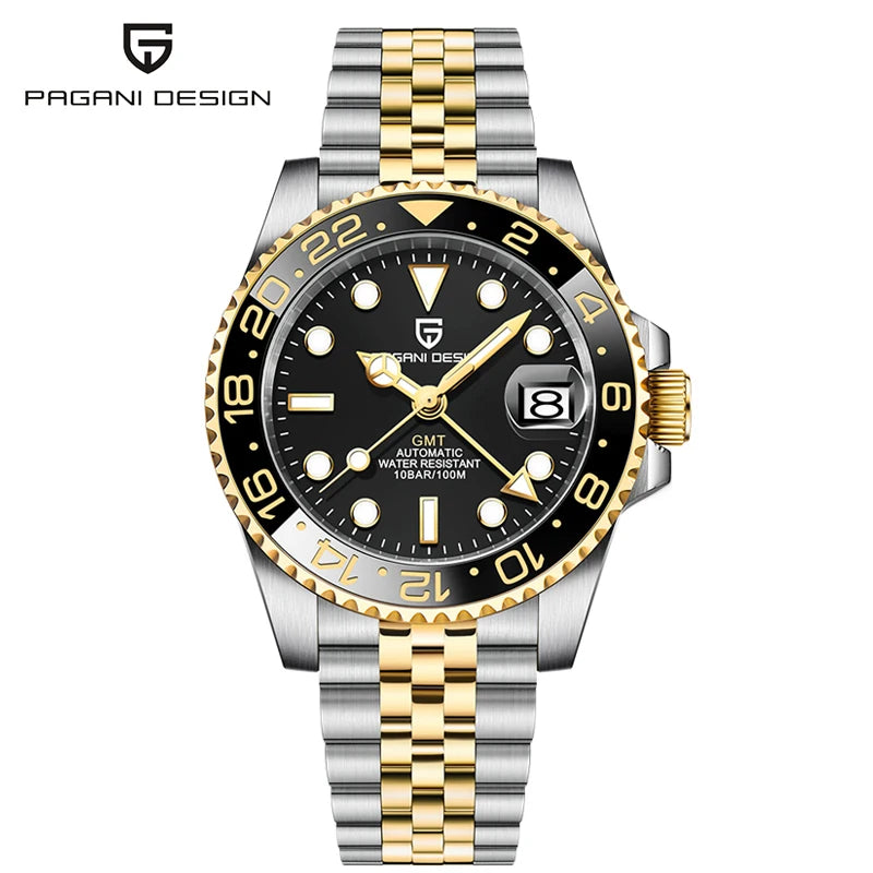 PAGANI DESIGN PD-1662 Luxury GMT Men Mechanical Wristwatch Sapphire Glass Stainless Steel 100M Waterproof Automatic Watches