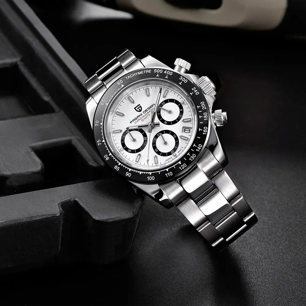 New PAGANI DESIGN Ceramic Bezel Men Quartz Wristwatches Luxurys Sapphire Glass Chronograph 100m Waterproof Stainless Watches Men
