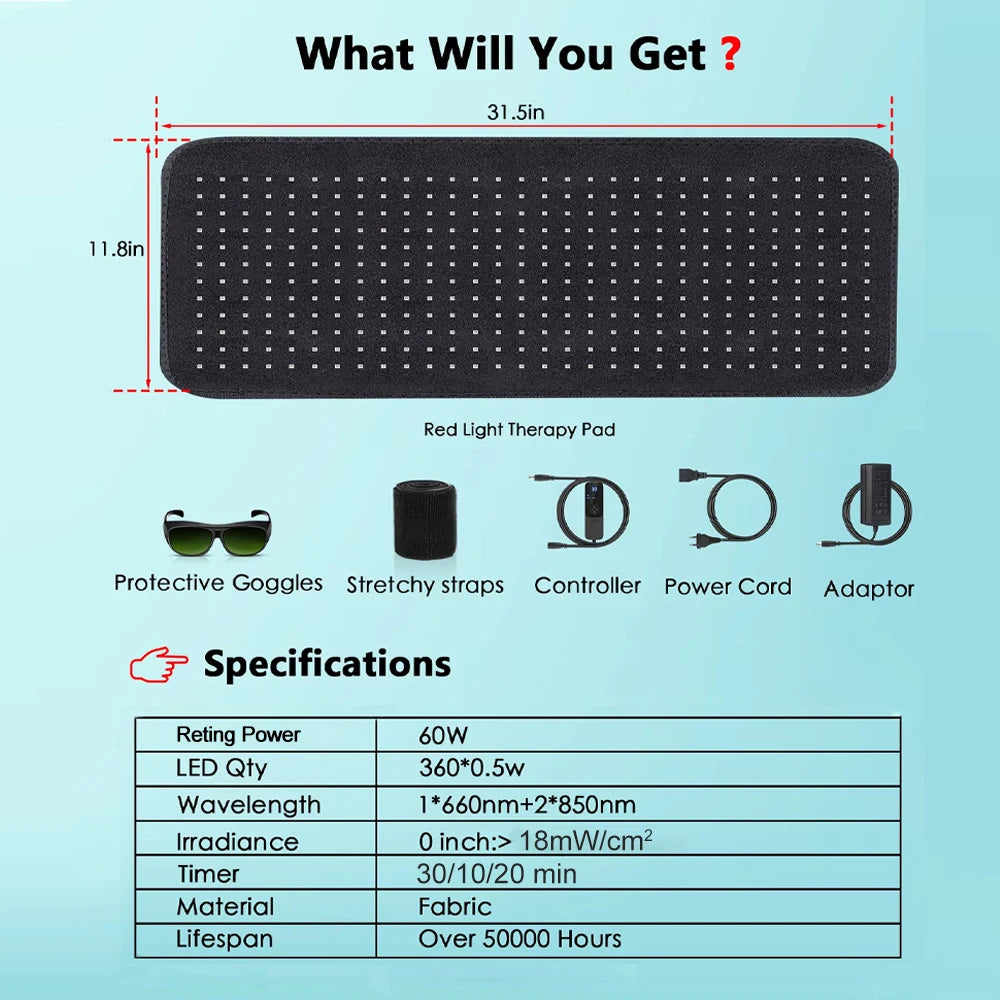 Updated Red Light Therapy Heating Pad for Body Infrared Light Device Cushion Mat Waist Back Shoulder Muscle Pain Relief Relax