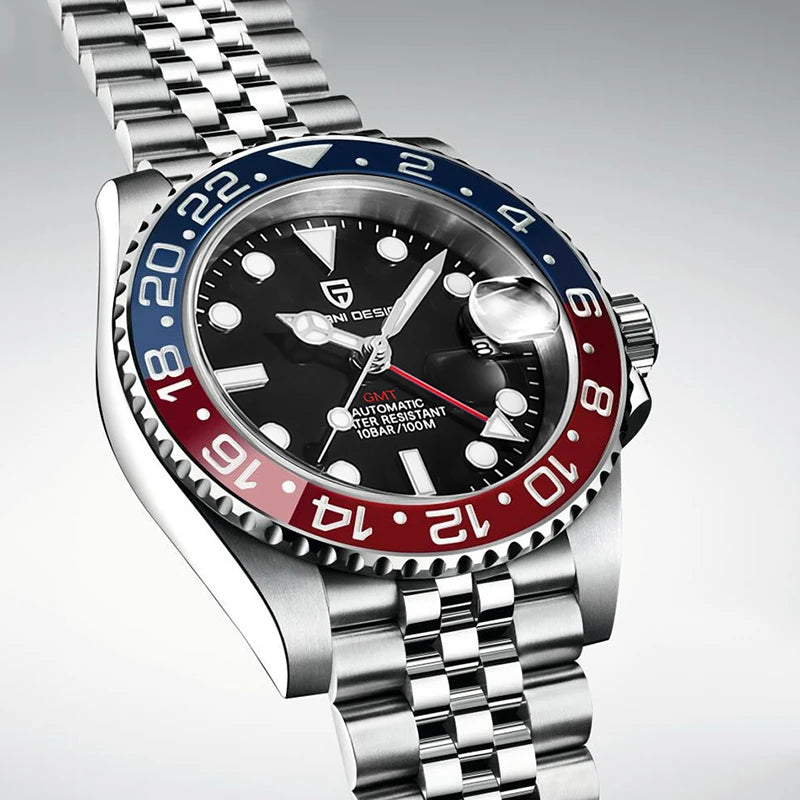 PAGANI DESIGN PD-1662 Luxury GMT Men Mechanical Wristwatch Sapphire Glass Stainless Steel 100M Waterproof Automatic Watches